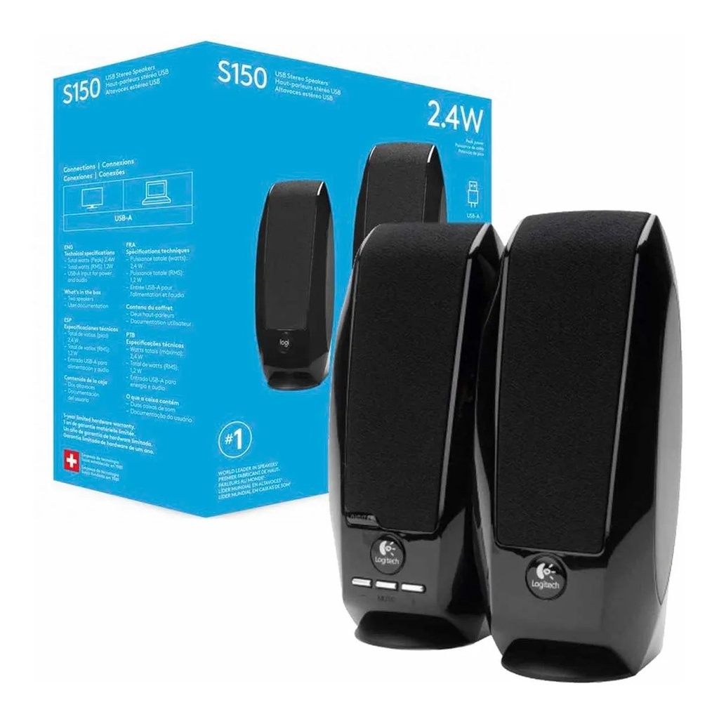 Bocinas Logitech S150 para PC conector USB 1.2 vatios  Color negro