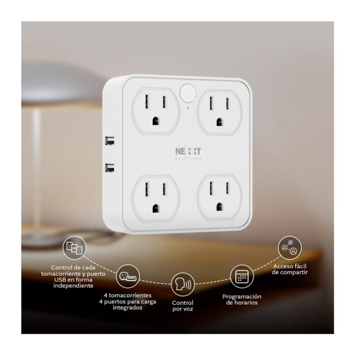 Enchufe inteligente Nexxt Solutions Home 4 conectores, 2 USB-C y 2 USB Color blanco