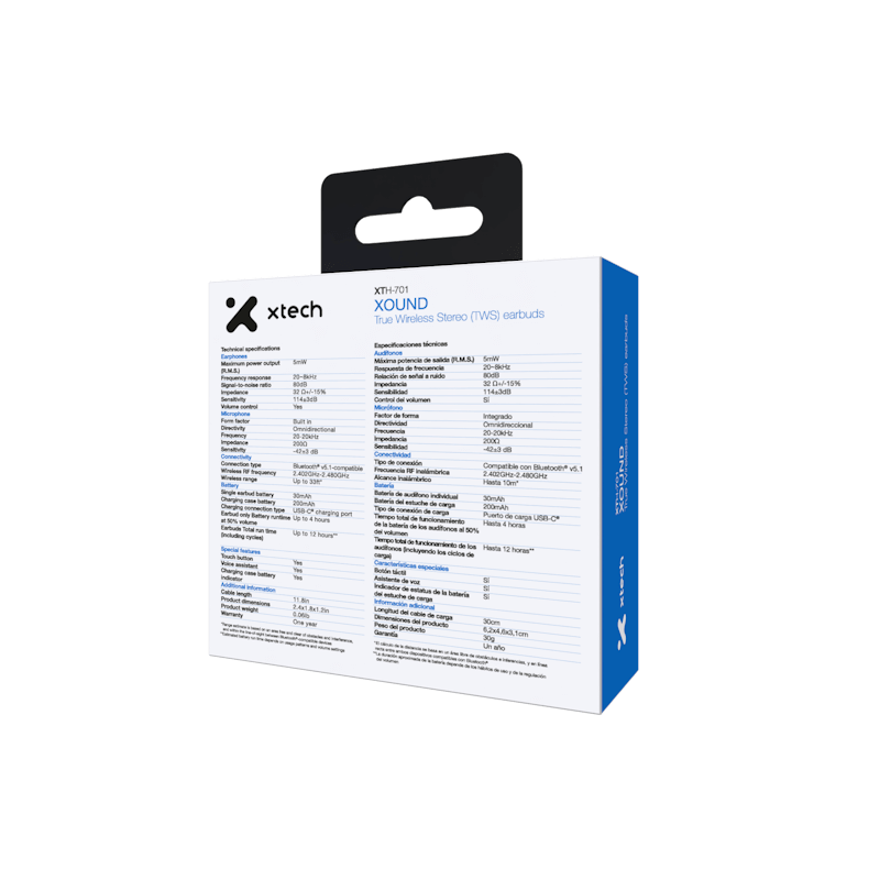 Auriculares inalámbricos Xtech - XTH-701 Para Audio en casa / Para Electronicos portables/ Para Tablet / Para Telefono Celular  - Inalambrico - Xound W/estuche cargable