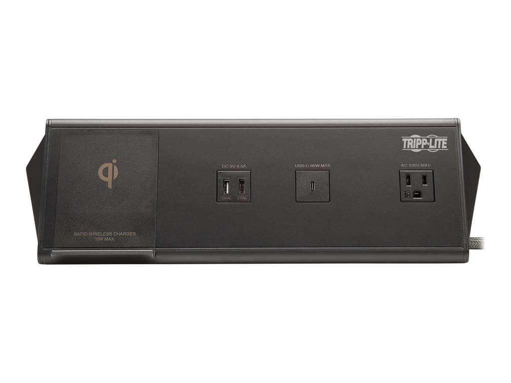Tripp Lite Safe-IT 6-Port USB Charging Station - 2x USB-C 60W, 4x USB-A, 2x 5-15R, Wireless Charging, 1000 Joules, 10 ft. Cord, Antimicrobial Protection - Estación de carga - 12 A - CA 120 V - conectores de salida: 2 - negro