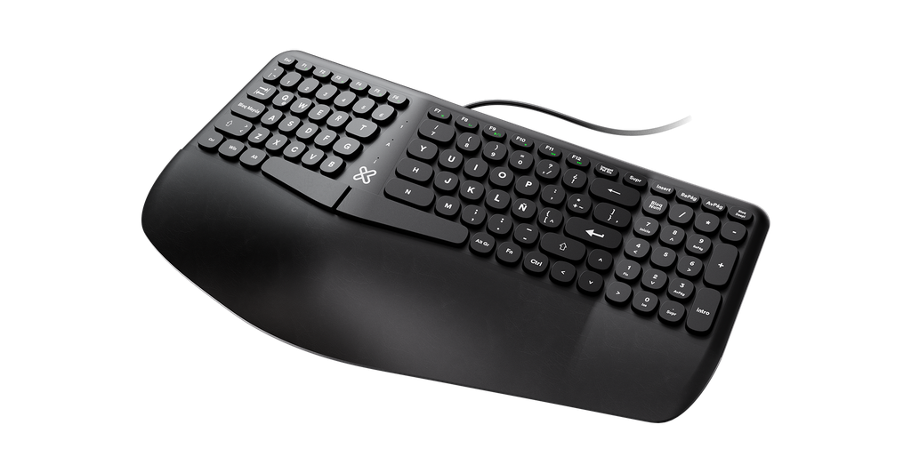 Klip Xtreme - Keyboard - Wired - Spanish - USB - Ergonomic Design - Black - Ergonomical