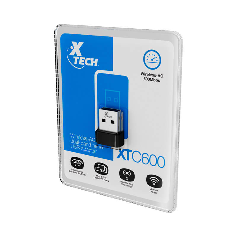 Adaptador nano XTC-600 Xtech - USB 2.0 - Wless AC DBand 600Mbps