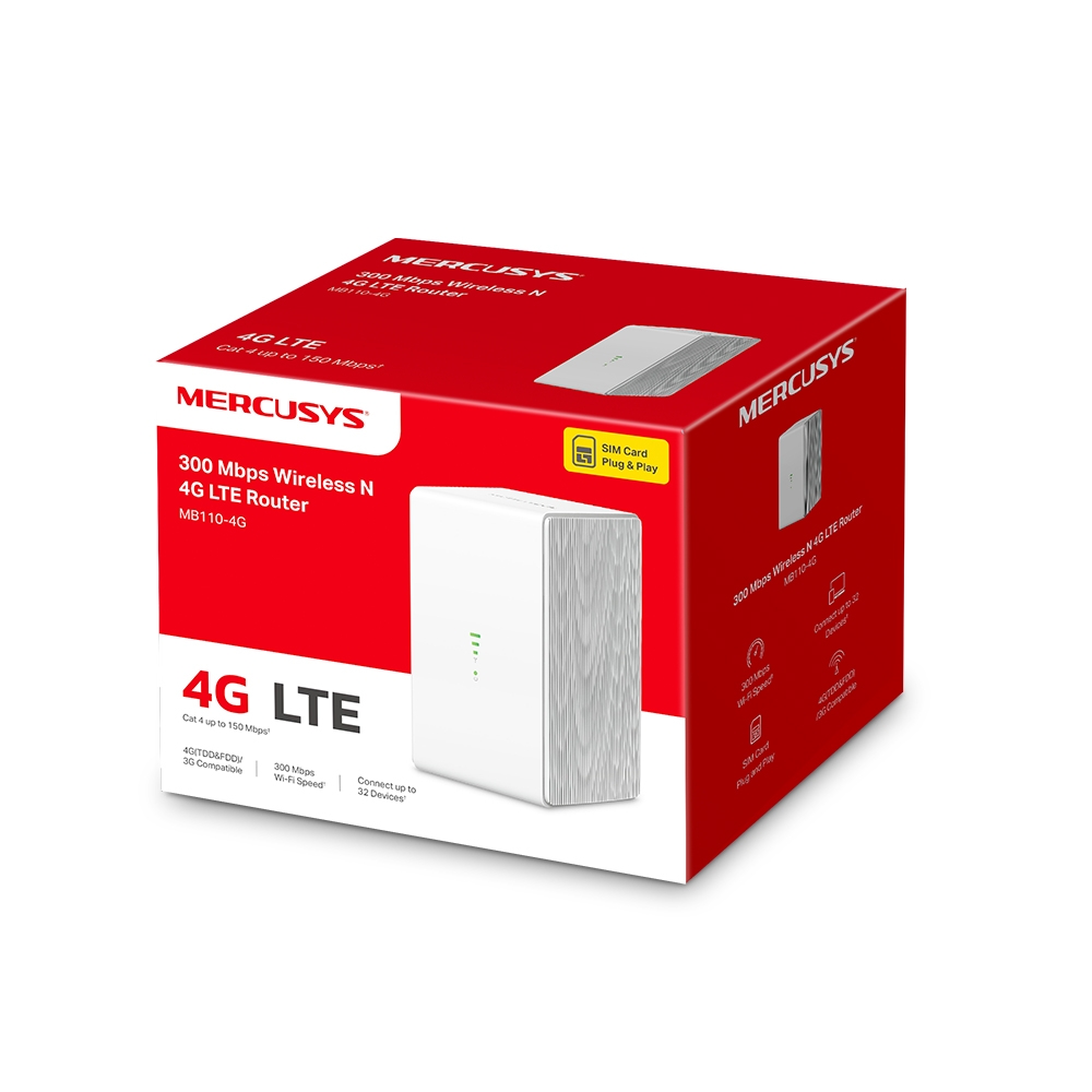 Mercusys MB110-4G V1 - Enrutador inalámbrico - WWAN - Wi-Fi, LTE - 2,4 GHz - 3G, 4G