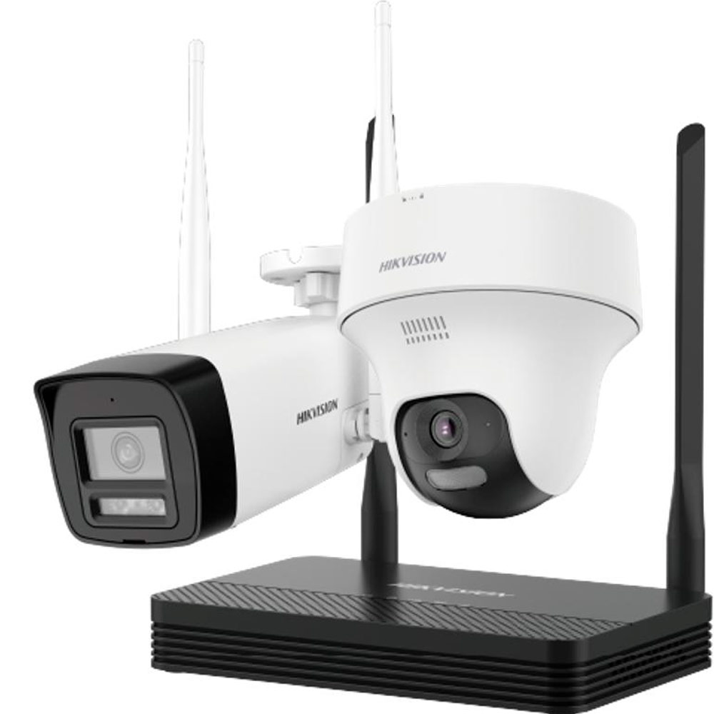 Cámara web Hikvision con una bala y una torreta.