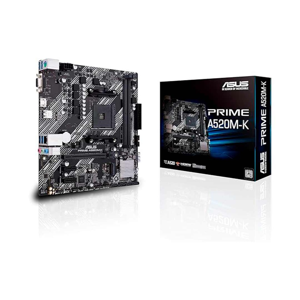 Placa base ASUS PRIME A520M-K - micro ATX - Socket AM4 - AMD A520 Chipset - USB 3.2 Gen 1 - Gigabit LAN - Tarjeta gráfica (CPU necesaria) - HD Audio (8-canales)