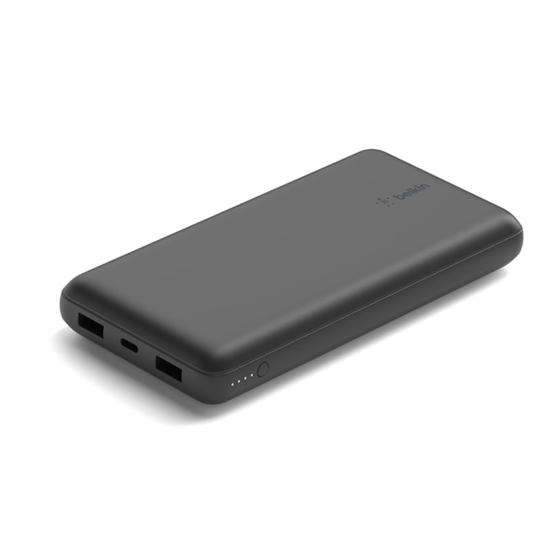 Cargador portátil Belkin - 20000 mAh - 15 vatios - 3 A - 3 conectores de salida (24 pin USB-C, 2 x USB) - en el cable: USB-C - negro