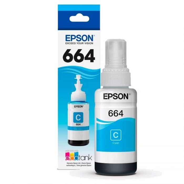 Tinta Epson Cyan (664 ) de 70ml L110 / L120/L121/ L200 / L210 / L220 / L300/L310 /L350 / L355 / L365 / L375 / L380 / L395 / L396 / L455 / L475 / L495 / L555 / L565 / L575 / L1300