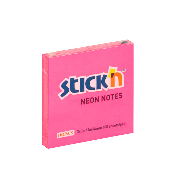 BLOCK STICKN Post-It 3"X3"  NEON FUCCIA 
