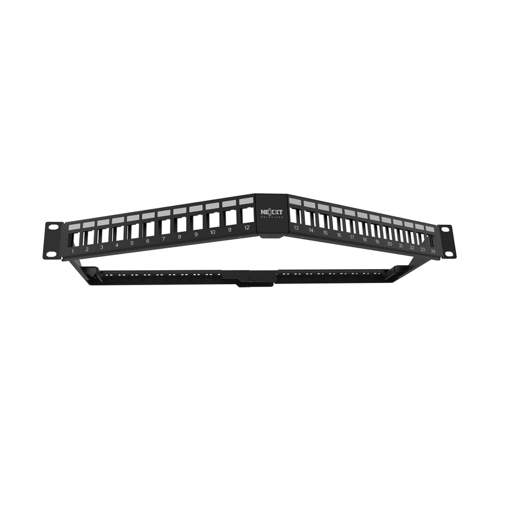 Nexxt Solutions Infrastructure - Patch panel - Cold-rolled steel - Black with silver extrusion - Angled Mod SH 24P 1U