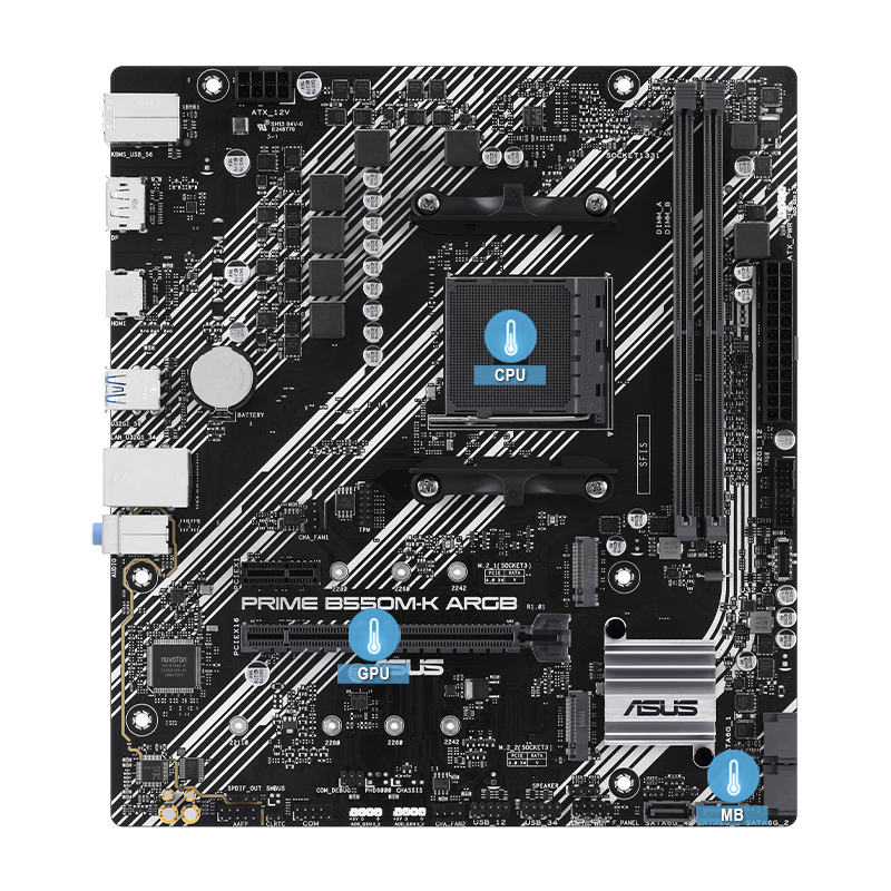Tarjeta Madre ASUS PRIME B550M-K Placa base micro ATX - Socket AM4 - AMD B550 - USB 3.2 Gen 1, USB 3.2 Gen 2 - Gigabit LAN - Tarjeta gráfica (CPU necesaria) - HD Audio (8-canales)