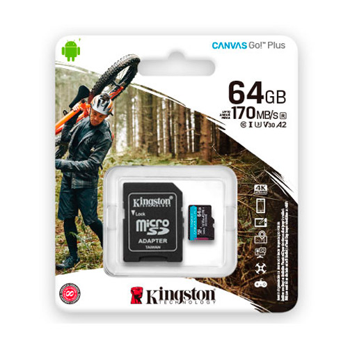 [SDCG3/64GB] Kingston Canvas Go! Plus - Tarjeta de memoria flash (adaptador microSDXC a SD Incluido) - 64 GB - A2 / Video Class V30 / UHS-I U3 / Class10 - microSDXC UHS-I