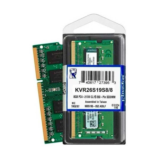 [KVR26S19S8/8] Memoria RAM Kingston ValueRAM, DDR4, 8 GB, SO-DIM M de 260 espigas, 2666 MHz / PC4-21300, CL19, 1.2 V, sin búfer, no ECC