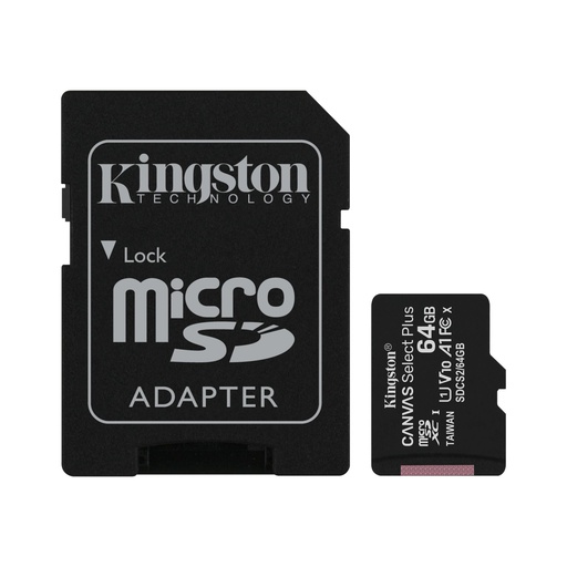[SDCS2/64GB] Memoria Kingston Canvas Select Plus (adaptador microSDXC a SD Incluido) 64 GB - A1 / Video Class V10 / UHS Class 1 / Class10