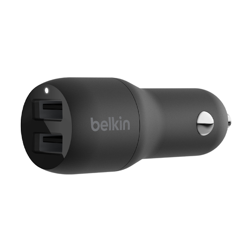 [CCB001btBK] Adaptador de corriente para el coche Belkin Dual Charger - - 24 vatios - 4.8 A - 2 conectores de salida (USB) - negro