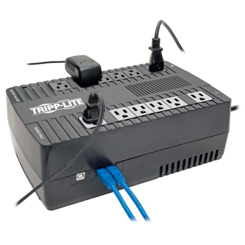 UPS Tripp Lite 900VA 480W Desktop Battery Back Up AVR 50/60Hz Compact 120V USB RJ11 - UPS - CA 120 V - 480 vatios - 900 VA - USB - conectores de salida: 12 - negro AVR900U