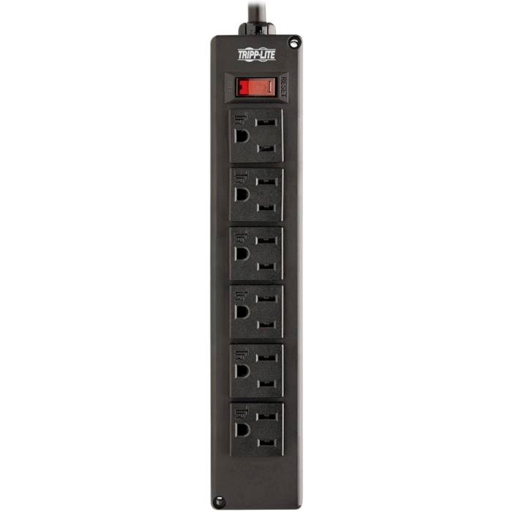 Tripp Lite Safe-IT 6-Outlet Surge Protector - 10 ft. Spiral Cord, 5-15P Plug, 300 Joules, Antimicrobial Protection, Black - Protector contra sobretensiones - 15 A - CA 120 V - conectores de salida: 6 - 3.05 m cable - negro TLP610COILAM