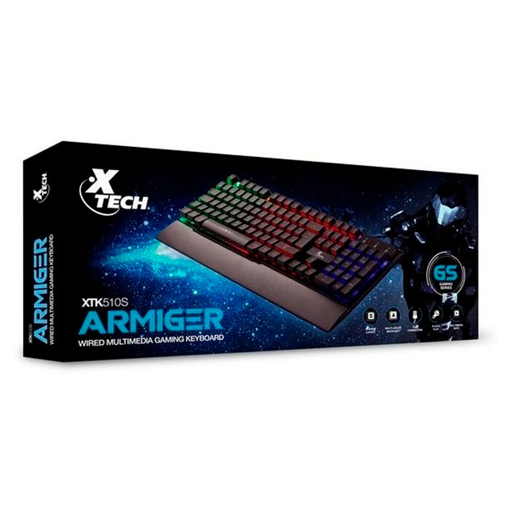 Teclado Xtech multimedia cableado para videojuegos con iluminación de fondo multicolor XTK-510S
