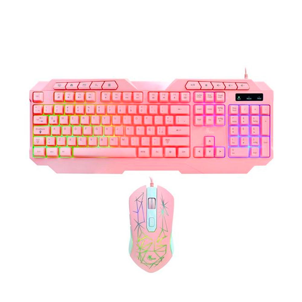 Xtech - Teclado y raton  set - Alambrico - Español - USB - Rosado - Gaming-XTK-540S