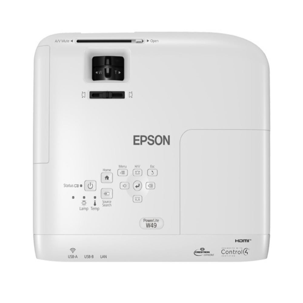 Proyector Epson W49 WXGA 1200x800 3LCD RJ45 HDMIx2, VGAx2, RS232x2, 3800 Lúmenes Bocinas Integradas Color Blanco