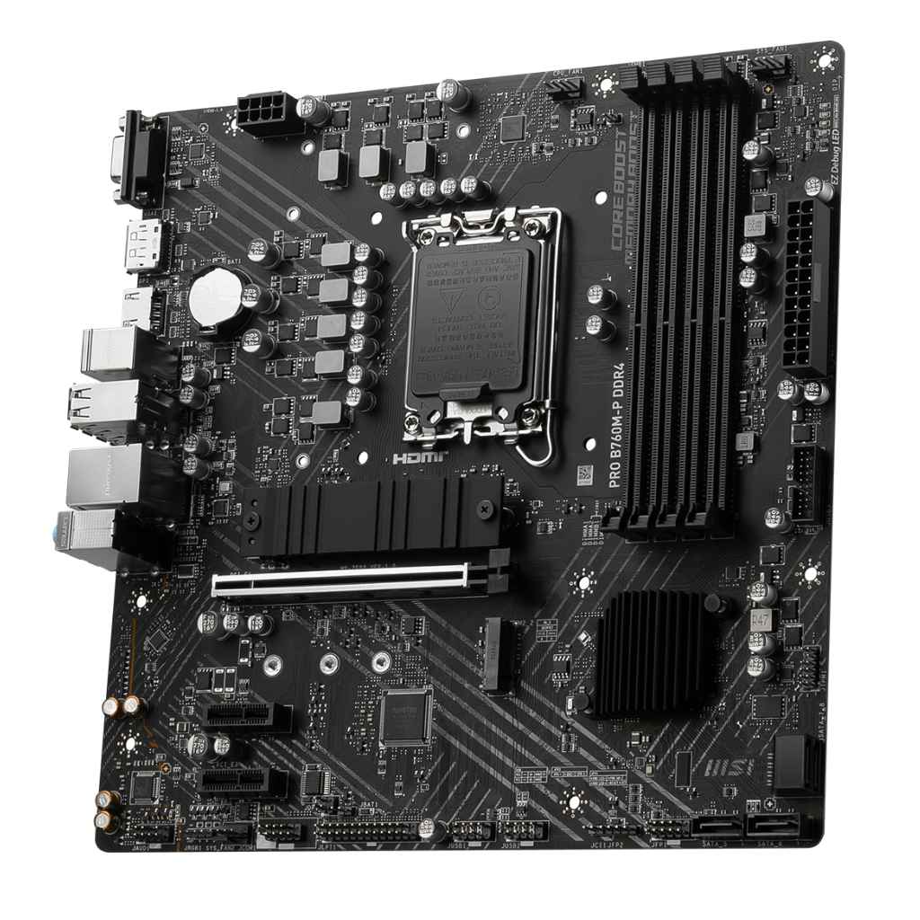 Motherboard MSI PRO B760M-P DDR4 micro ATX Socket LGA1700 B760 Chipset USB 3.2 Gen 1, USB-C 3.2 Gen2 Gigabit LAN Tarjeta gráfica (CPU necesaria) HD Audio (8-canales)