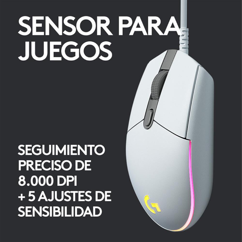 Mouse Logitech Gaming G203 LIGHTSYNC óptico 6 botones USB Color blanco