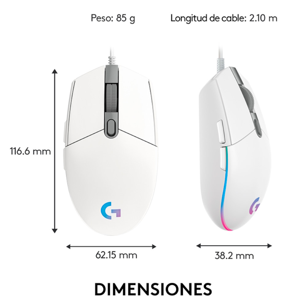 Mouse Logitech Gaming G203 LIGHTSYNC óptico 6 botones USB Color blanco