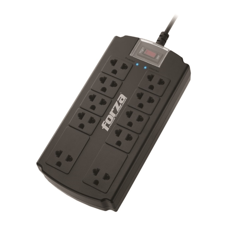 Regleta Forza Power Technologies - Surge suppres sor - AC 110/220 V - 10 Tomas de Corriente - Material retardador de llama - Interruptor automático de sobrecarga 
