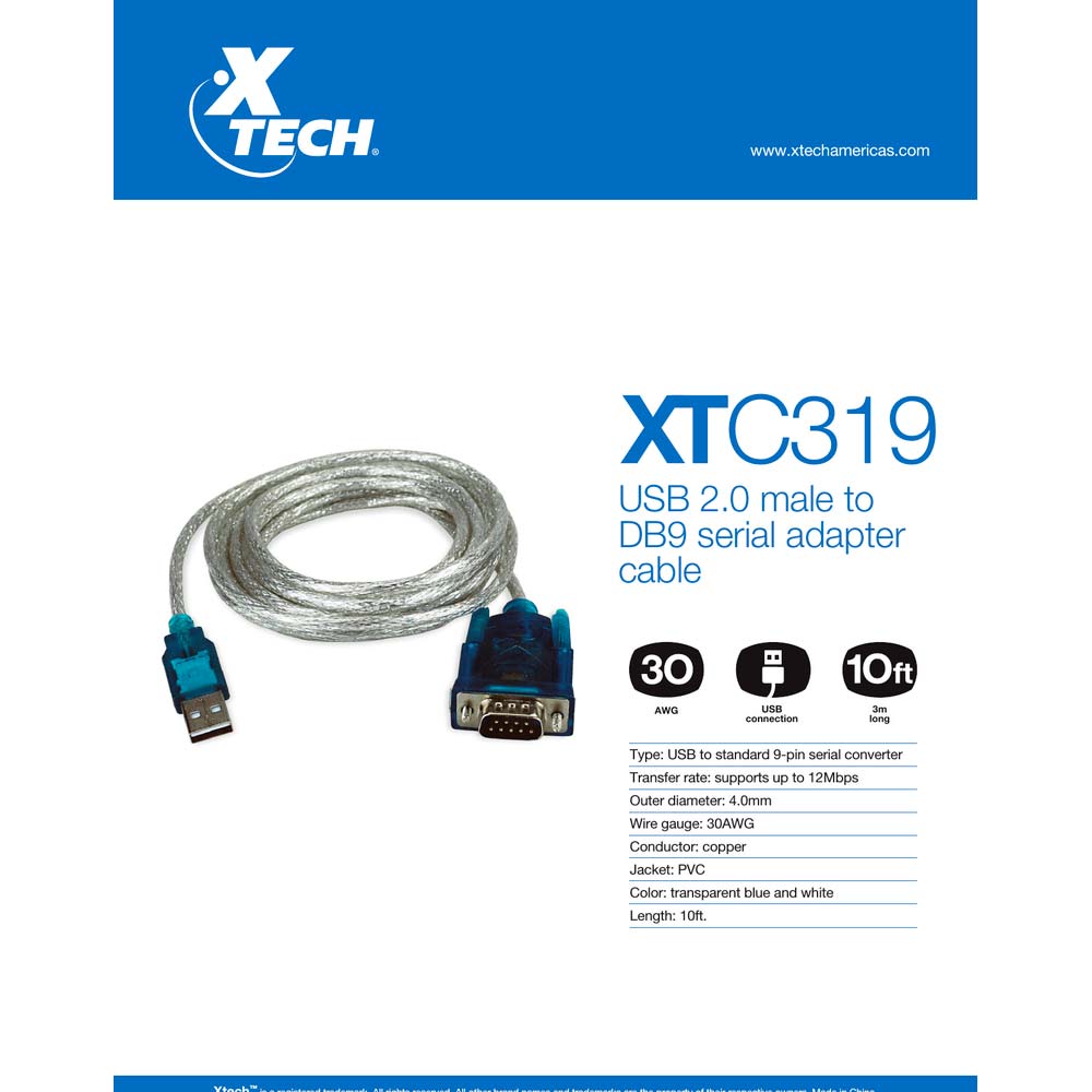 Cable Xtech USB a Serial DB9