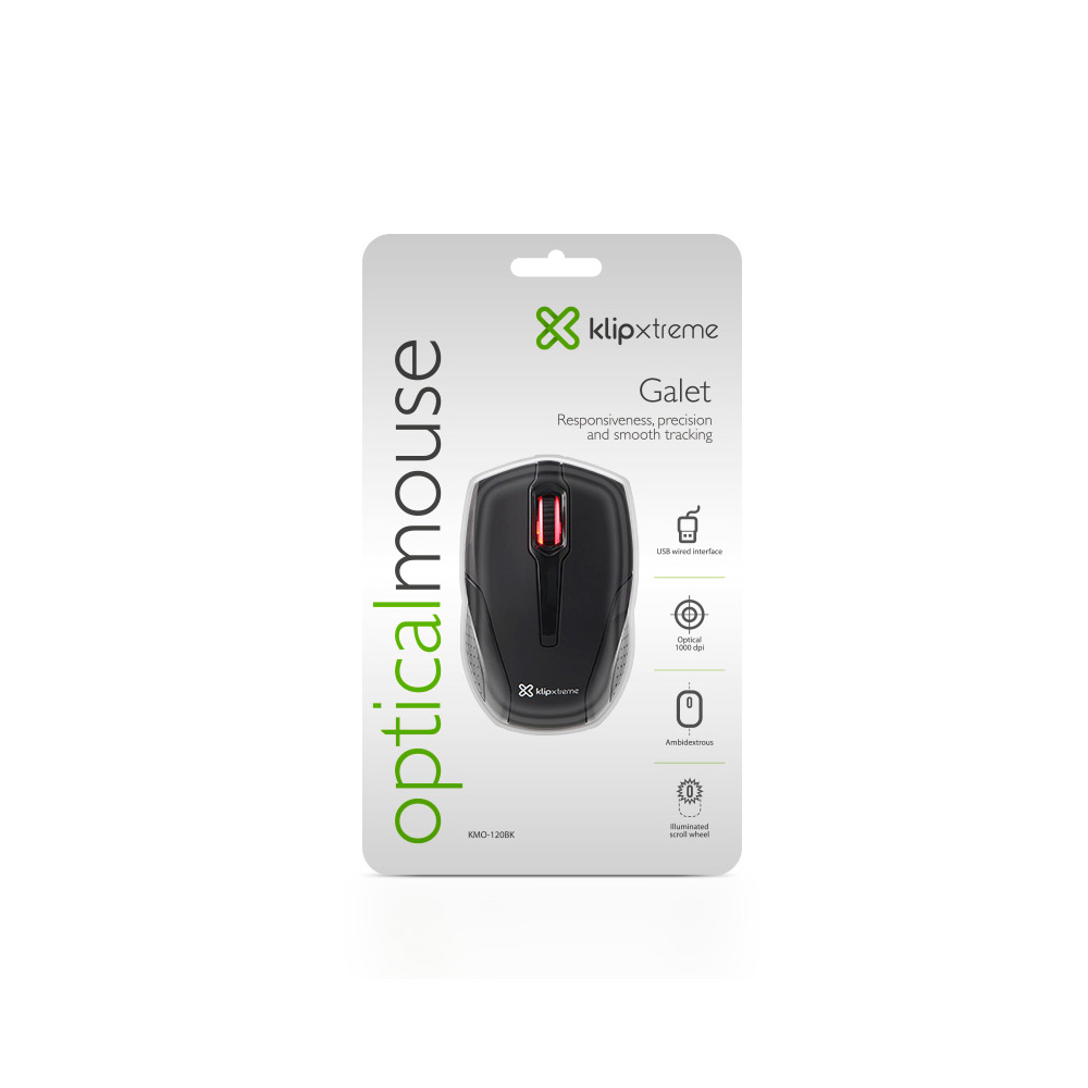 Mouse Klip Xtreme KMO-120BK óptico USB Para diestro y zurdo Color Negro
