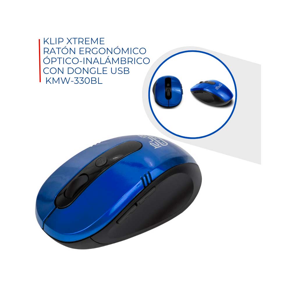 Mouse Klip Xtreme KMW-330 Inalámbrico Conector USB Ergonómico Azul Vector