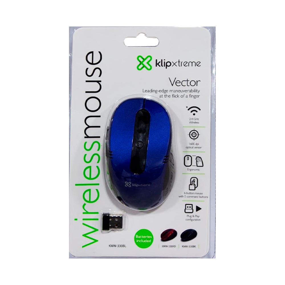 Mouse Klip Xtreme KMW-330 Inalámbrico Conector USB Ergonómico Azul Vector
