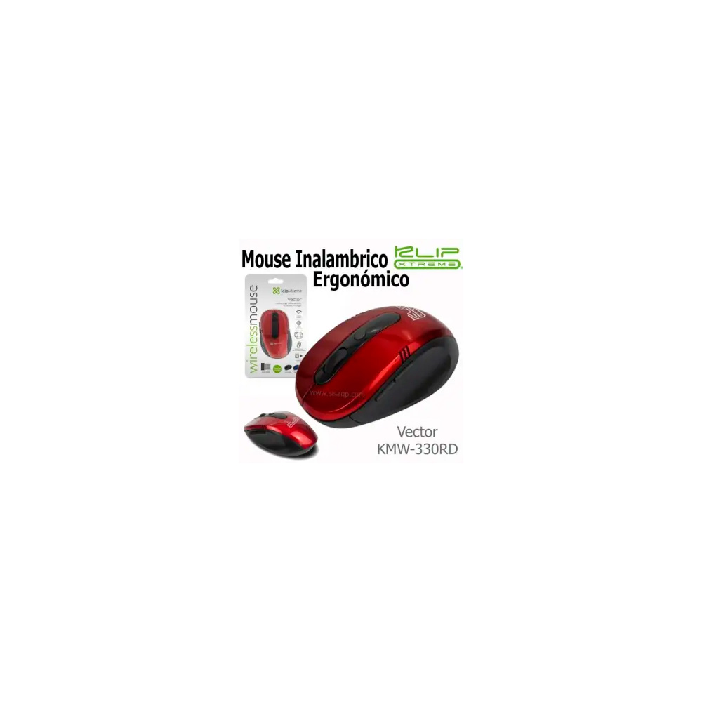 Mouse Klip Xtreme KMW-330 Inalámbrico Conector USB Ergonómico Rojo Vector