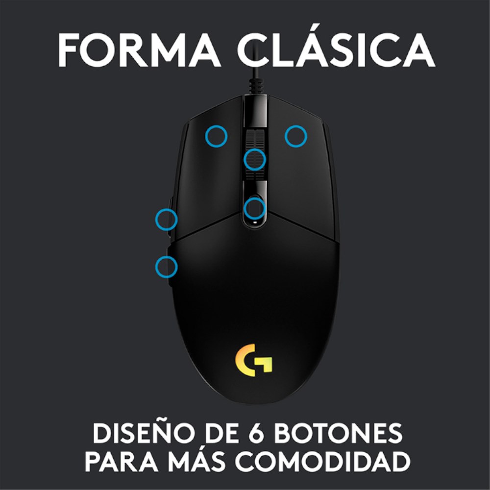 Mouse gaming Logitech G203 LightSpeed 8000 DPI 6 Botones Color Negro