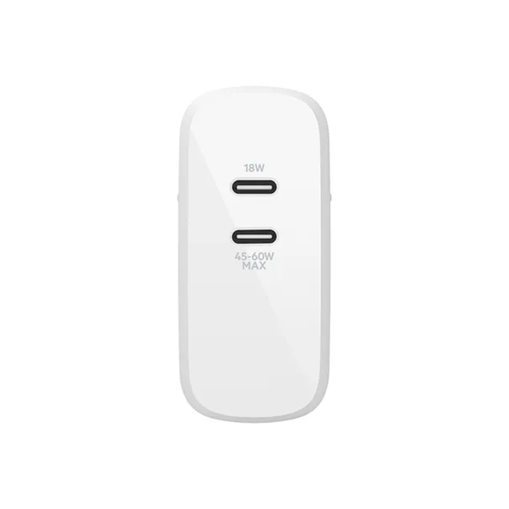 Cargador de pared Belkin Tecnología GaN Carga rápida, 2x USB-C Color blanco 68 vatios
