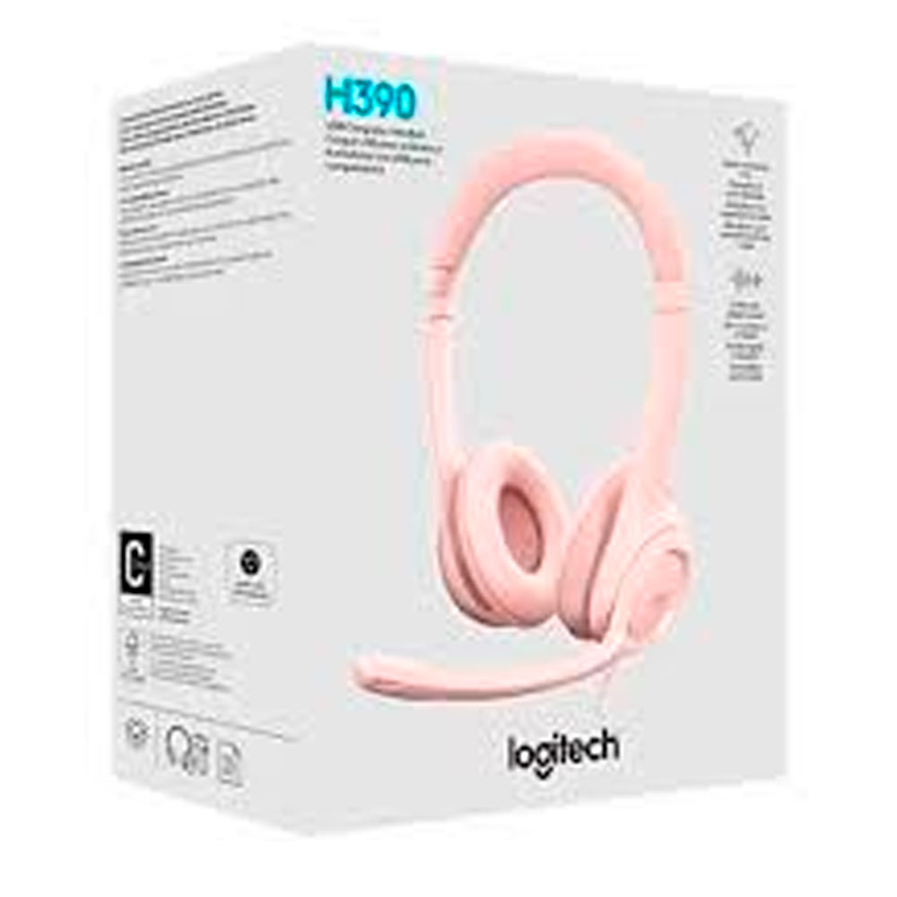 Audífonos Logitech H390 con Micrófono Alámbrico USB Rosa