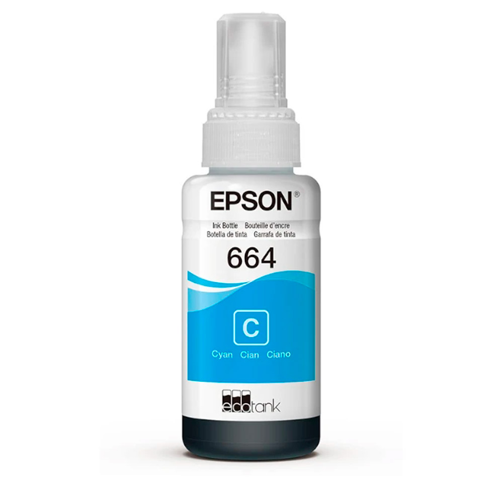Tinta Epson Cyan (T664 ) de 70ml L110 / L120/L121/ L200 / L210 / L220 / L300/L310 /L350 / L355 / L365 / L375 / L380 / L395 / L396 / L455 / L475 / L495 / L555 / L565 / L575 / L1300