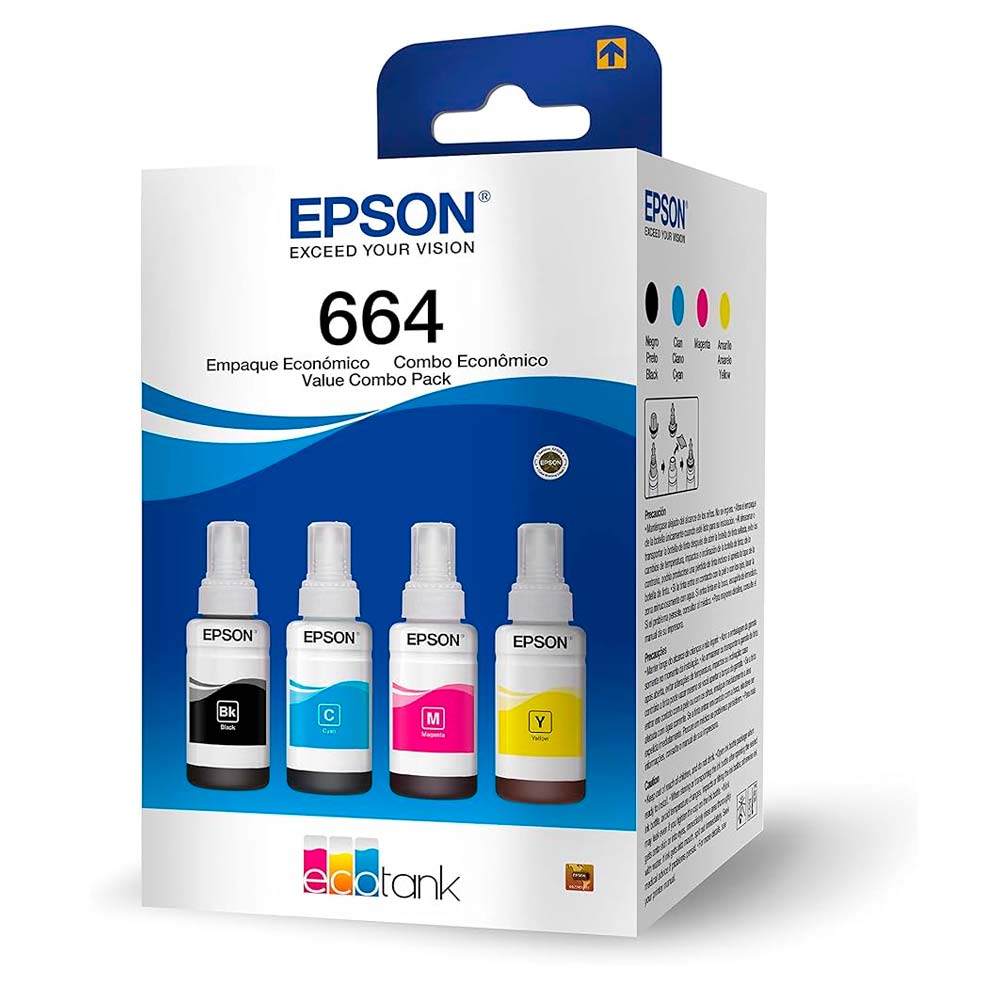 Tinta Epson Negro, Cyan, Magenta, Amarillo  CUATRO(T664 )L110 / L120/ L121/L200 / L210 / L220 / L300/L310 /L350 / L355 / L365 / L375 / L380 / L395 / L396 / L455 / L475 / L495 / L555 / L565 / L575 / L1300