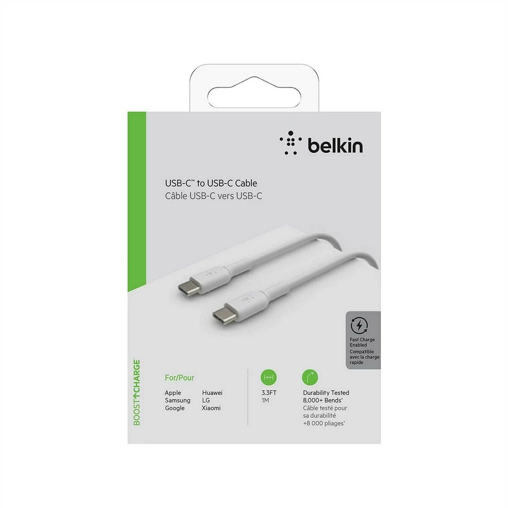 Belkin BoostCharge - Cable USB - 24 pin USB-C (M) a 24 pin USB-C (M) - 1 m - blanco