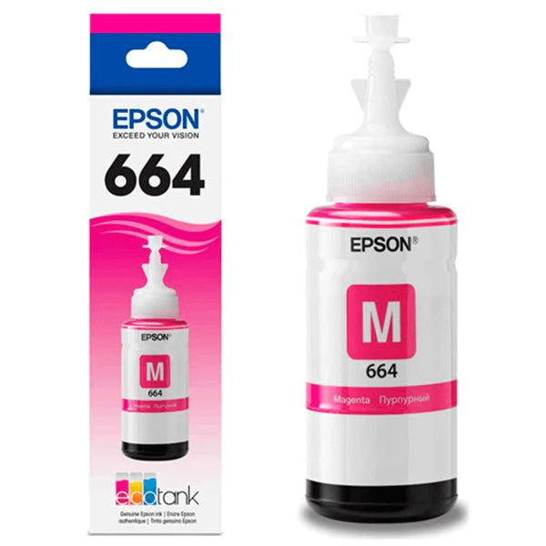 Tinta Epson Magenta (T664 ) de 70ml L110 / L120/ L121/L200 / L210 / L220 / L300/L310 /L350 / L355 / L365 / L375 / L380 / L395 / L396 / L455 / L475 / L495 / L555 / L565 / L575 / L1300