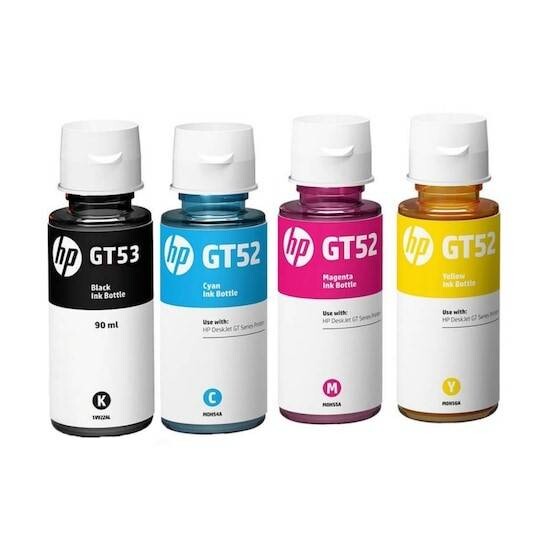 Tinta HP GT53/GT52 - Negro, Cyan, Magenta, Amarillo - Combo 4PACK para Smart Tank 514, 517, 616, 500, 515, 519, 530, 533, 615, 618, 790 HP Deskjet 5810, 5820, HP Ink Tank 115, 318, 319, 410, 415, 416, 418, 419, 455, 457, 450, 315