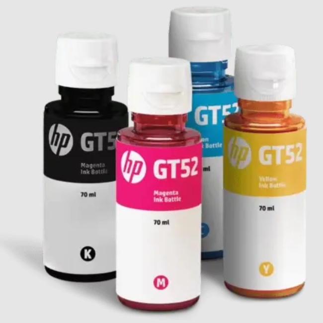 Tinta HP GT53/GT52 - Negro, Cyan, Magenta, Amarillo - Combo 4PACK para Smart Tank 514, 517, 616, 500, 515, 519, 530, 533, 615, 618, 790 HP Deskjet 5810, 5820, HP Ink Tank 115, 318, 319, 410, 415, 416, 418, 419, 455, 457, 450, 315