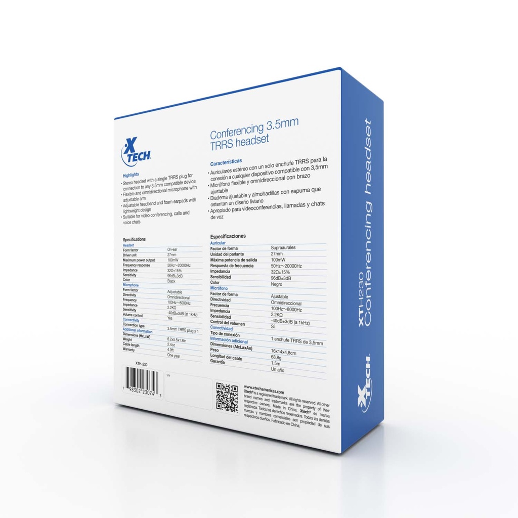 Headset Xtech - XTH-230 - Para Conference / Para Computer - Wired - 3.5mm TRRS with mic