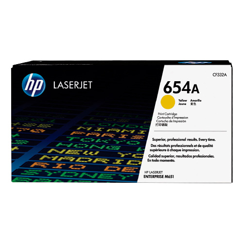 HP 654A - Amarillo - original - LaserJet - cartucho de tóner (CF332A) - para Color LaserJet Enterprise M651dn, M651n, M651xh; Color LaserJet Managed M651dnm, M651xhm