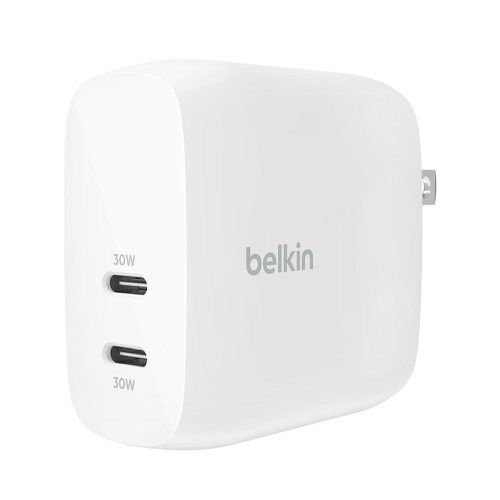 Cargador de pared Belkin Carga rápida, Suministro de energía 3.1, 2 x USB-C 60 vatios Color blanco