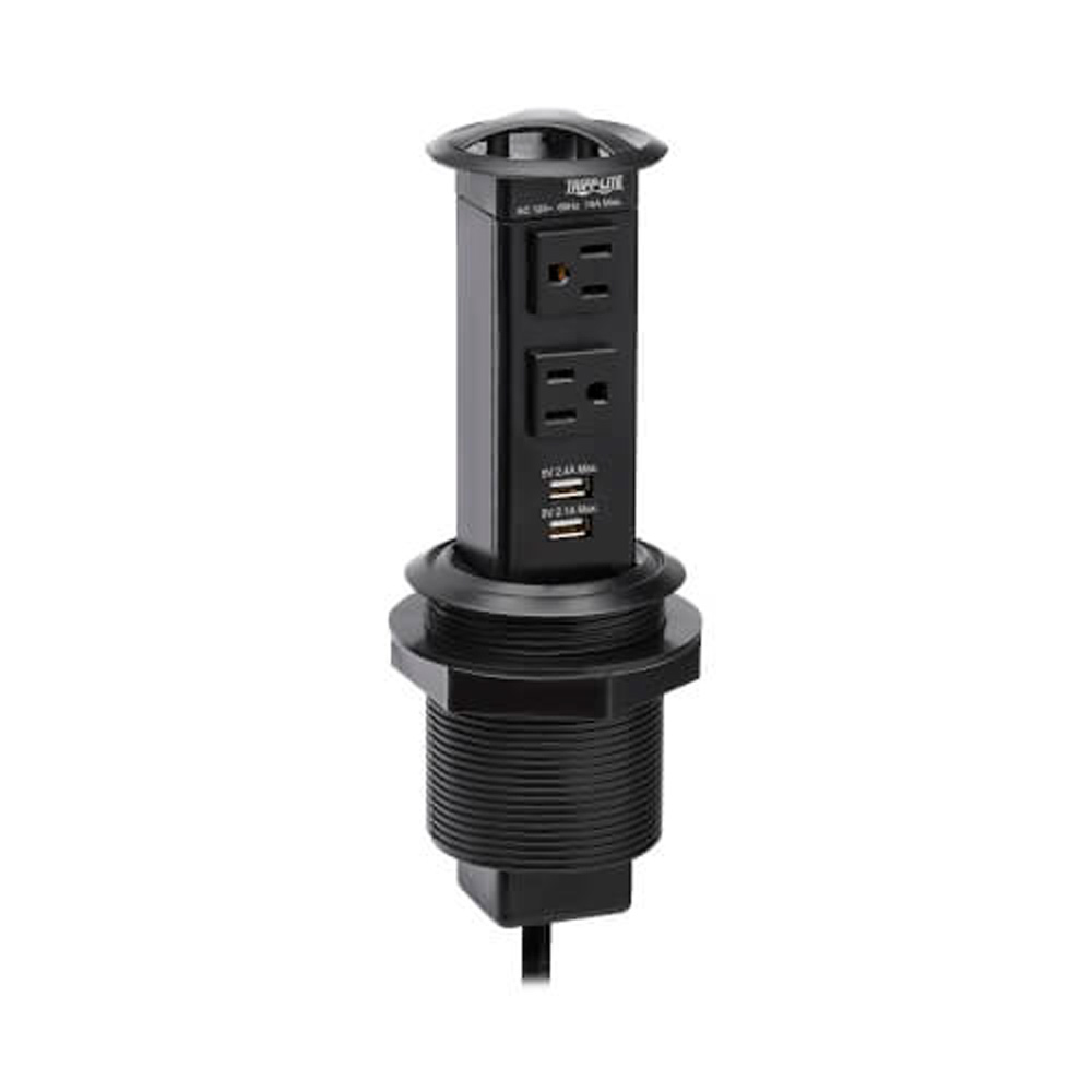 Tripp Lite Power It! 2-Outlet Pop-Up Power and Charging Dock - 2x USB-A, 6 ft. Cord, Antimicrobial Protection, Black - Banda de potencia (pop-up) - 15 A - CA 120 V - input: NEMA 5-15P - conectores de salida: 4 (2 x USB, 2 de NEMA 5-15R) - 3.05 m cable - negro