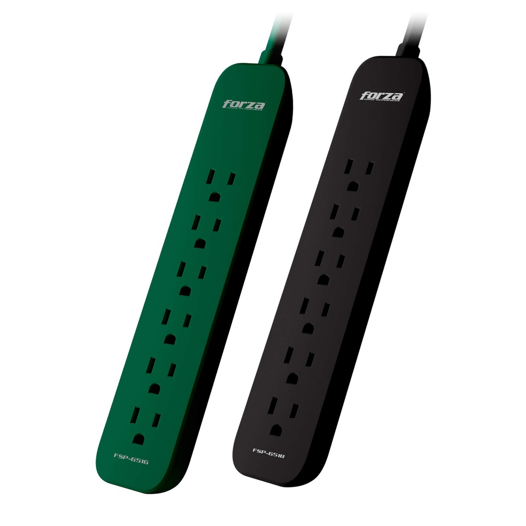 Forza - Surge protector - AC 110/220 V - 6 Tomas de Corriente - 500J 2Pack GR/BK