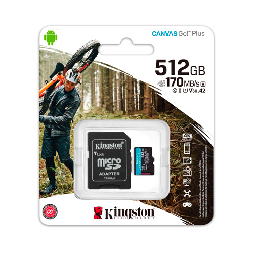 Memoria Kingston Canvas Go! Plus - Tarjeta de memoria flash (adaptador microSDXC a SD Incluido) - 512 GB - A2 / Video Class V30 / UHS-I U3 / Class10 - microSDXC UHS-I
