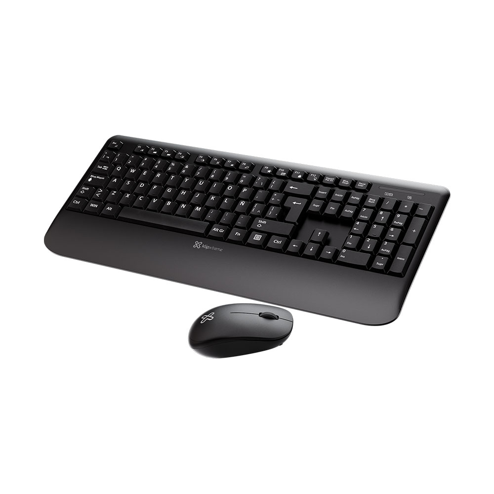 Klip Xtreme - Keyboard - Spanish - Wireless - 2.4 GHz - Black - Combo - hand rest