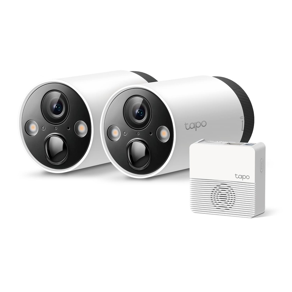 Tapo C420S2 V1 - 2 cámaras Tapo C420 + Hub Tapo H200 - cámara de vigilancia de red - para exteriores, en interior - resistente al polvo/resistente al agua - color (Día y noche) - 2560 x 1440 - 2K - focal fijado - audio - inalámbrico - Wi-Fi - H.264