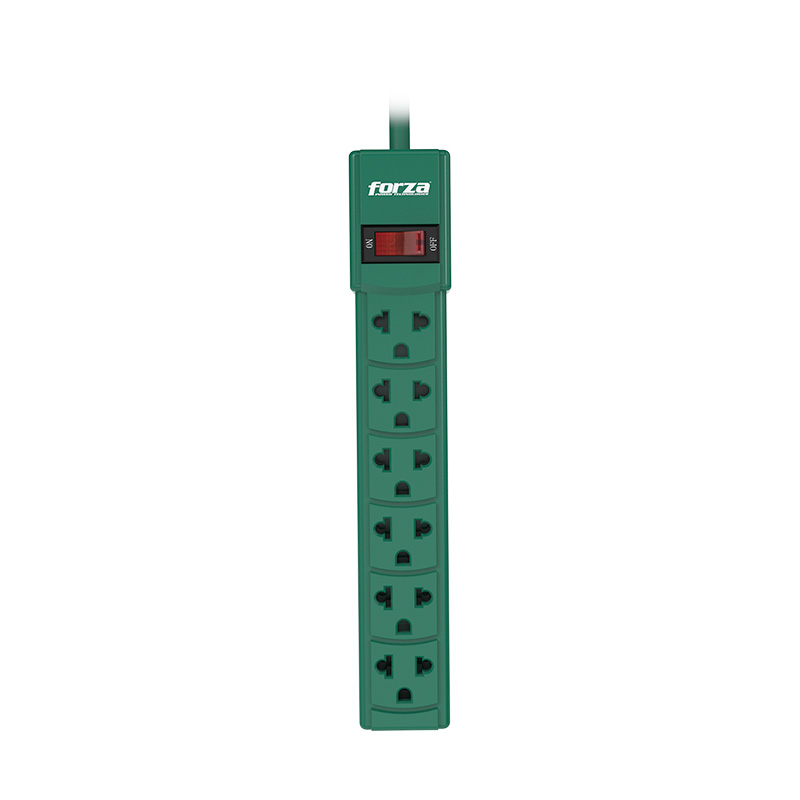 Regleta Forza - AC 110/220 V - 6 Tomas de Corriente - Green
